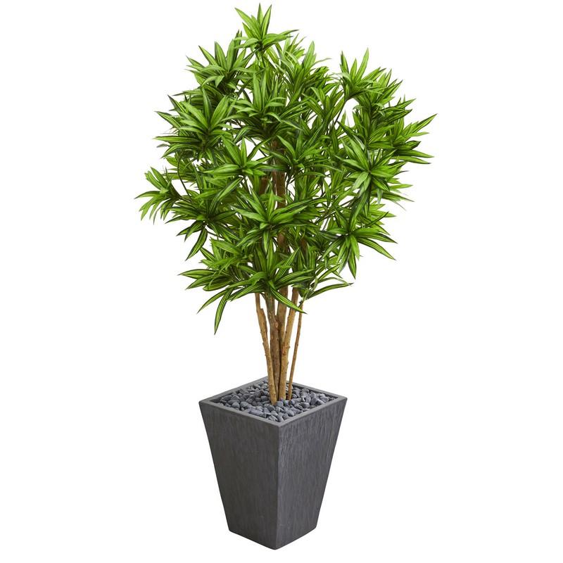 Dracaena Artificial Tree In Slate Finished Planter 5697 By Nearly Natural