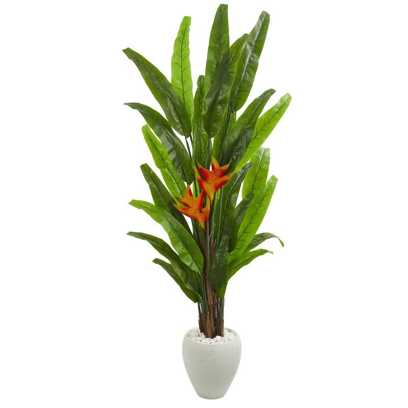 6.5' Heliconia Artificial Plant in White Planter