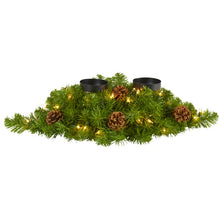 Load image into Gallery viewer, 24&quot; Artificial Christmas Double Candelabrum w/35 Warm White Lights, Pine Cones
