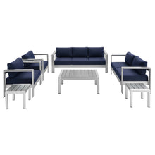 Load image into Gallery viewer, Shore 7 Piece Sunbrella¨ Fabric Outdoor Patio Aluminum Set by Modway
