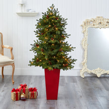 Load image into Gallery viewer, 56&#39; Yukon Mountain Fir Artificial Christmas Tree w/ 100 Clear Lights, Pine Cones
