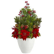 Load image into Gallery viewer, 32&quot; Poinsettia, Boxwood and Succulent Artificial Arrangement in White Vase
