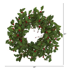 Load image into Gallery viewer, 28&quot; Holly Berry Artificial Wreath
