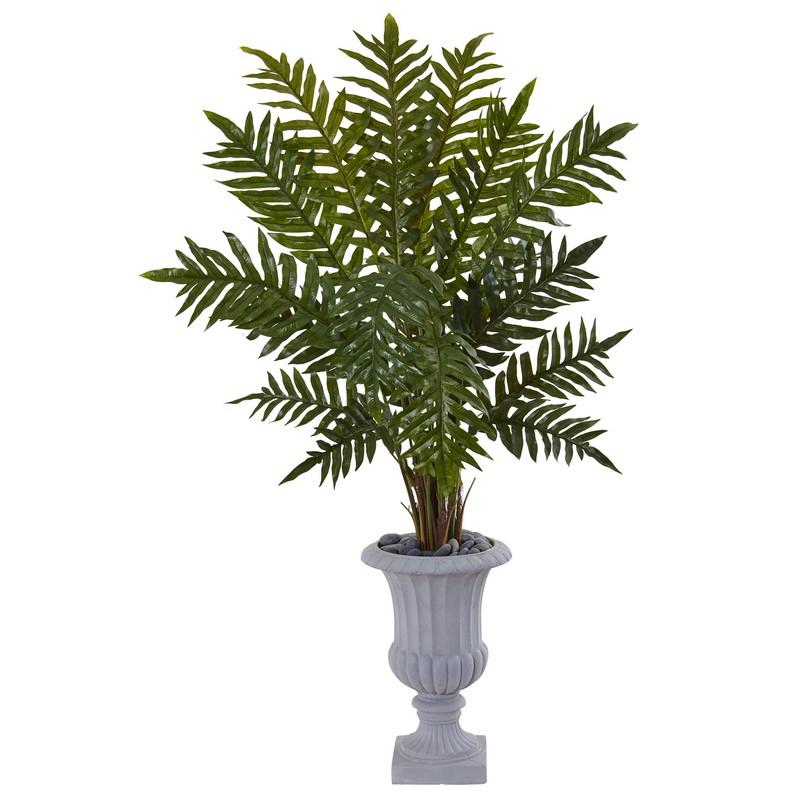 4.5' Evergreen Plant In Gray Urn 6320 By Nearly Natural