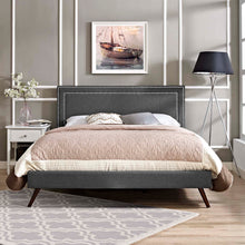 Load image into Gallery viewer, Virginia Fabric Queen Platform Bed with Round Splayed Legs by Modway
