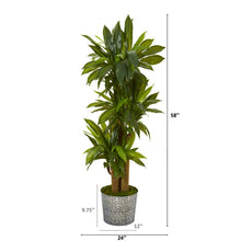 Load image into Gallery viewer, 58&quot; Corn Stalk Dracaena Artificial Plant in Black Embossed Tin Planter
