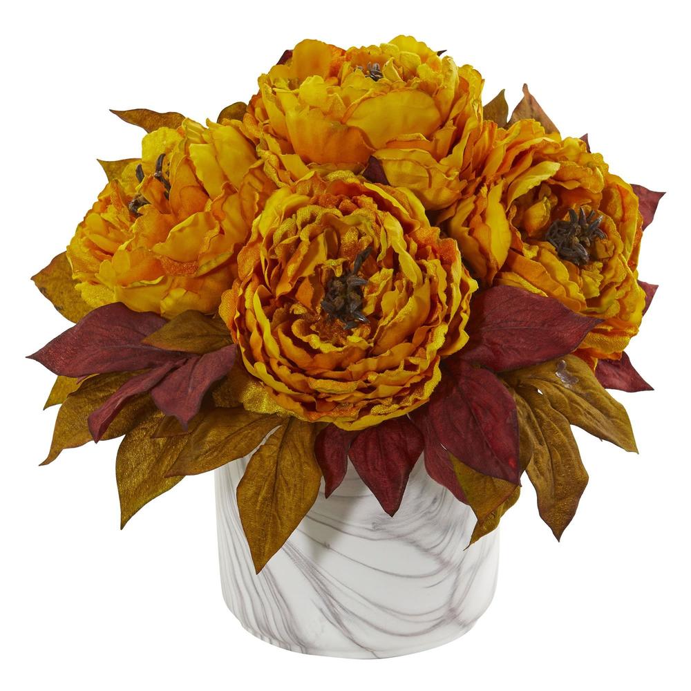 Peony Artificial Arrangement in Marble Finished Vase