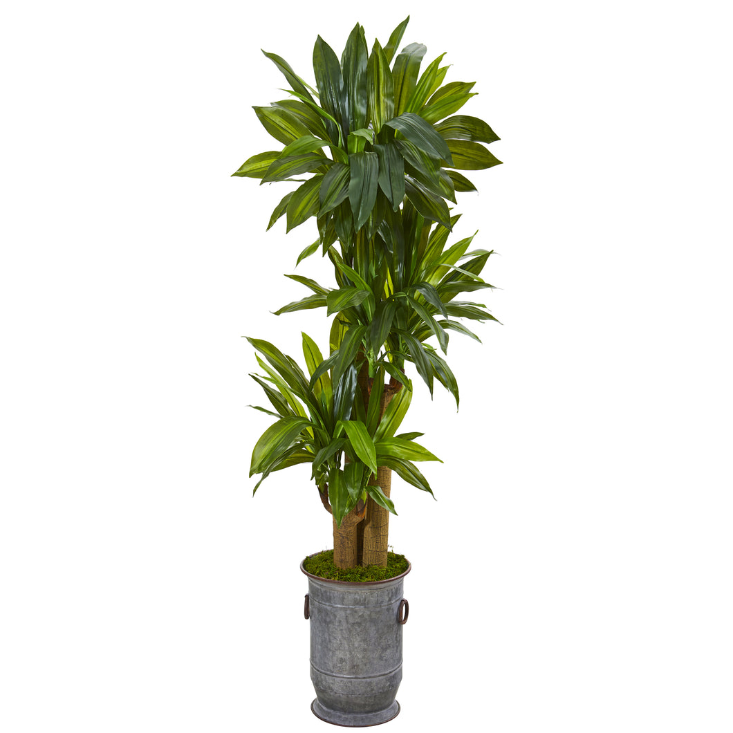 5' Corn Stalk Dracaena Artificial Plant in Vintage Metal Planter (Real Touch)