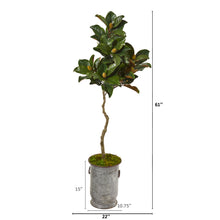 Load image into Gallery viewer, 61&quot; Magnolia Artificial Tree in Vintage Metal Planter
