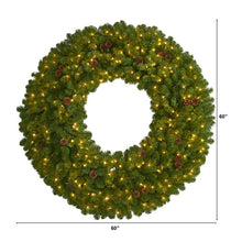 Load image into Gallery viewer, 5&#39; Giant Artificial Christmas Wreath with 280 Warm White Lights and Pine Cones
