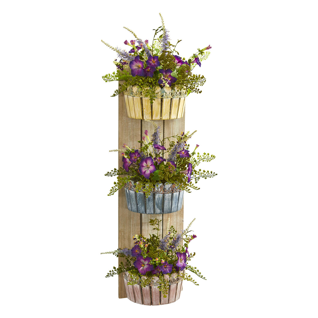 39' Morning Glory Artificial Arrangement in Three-Tiered Wall Decor Planter