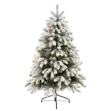 Load image into Gallery viewer, 5&#39; Flocked South Carolina Spruce Artificial Christmas Tree w300 Clear Lights
