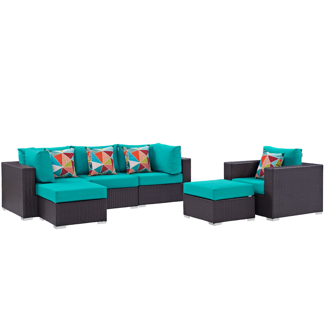Convene 6 Piece Sectional Set in Espresso Turquoise