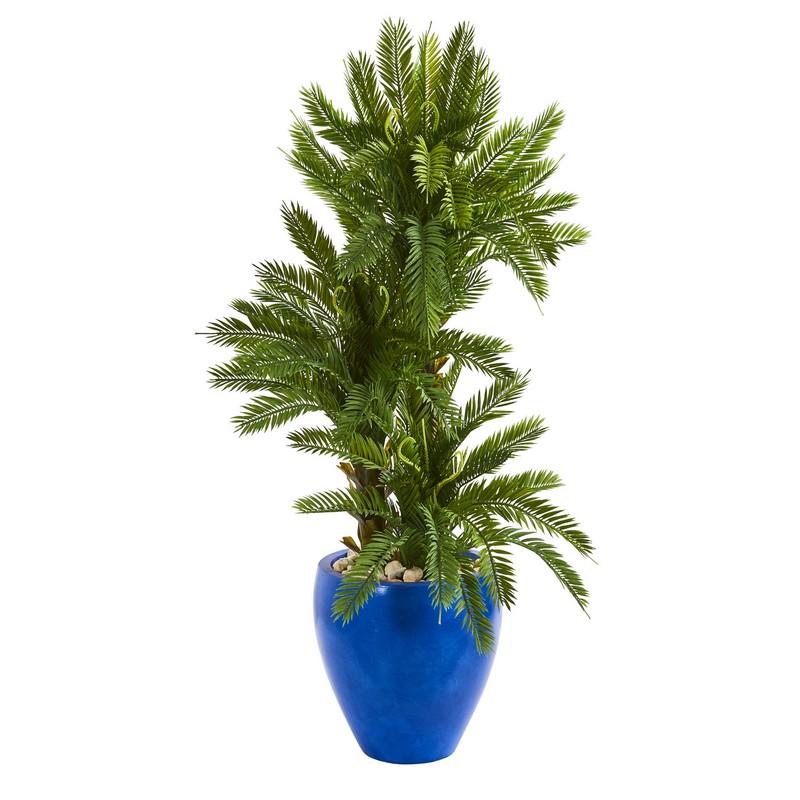 4' Triple Cycas Artificial Plant in Blue Planter