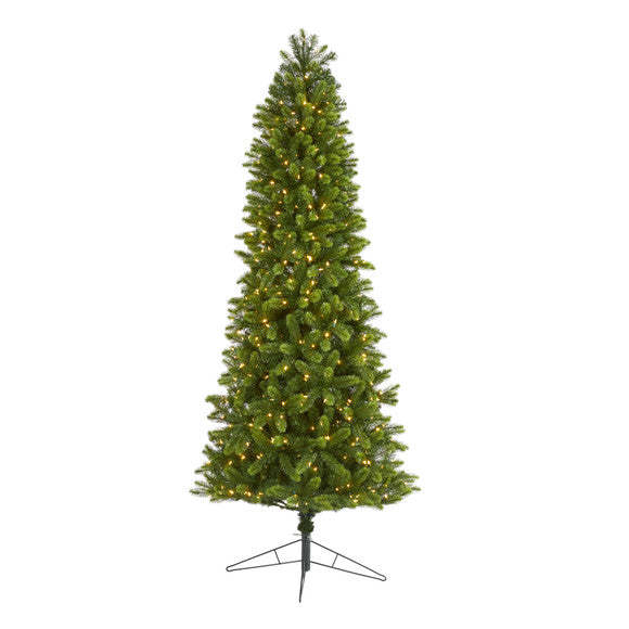 8' Slim Virginia Spruce Artificial Christmas Tree w 600 Warm White LED Lights