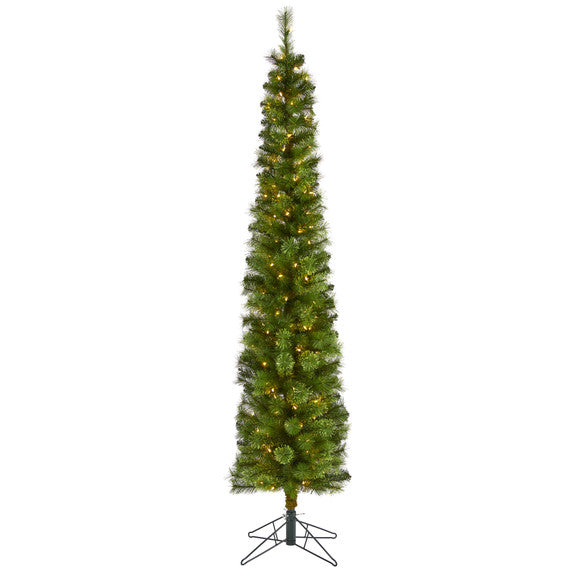 7' Green Pencil Artificial Christmas Tree with 150 Clear LED Lights