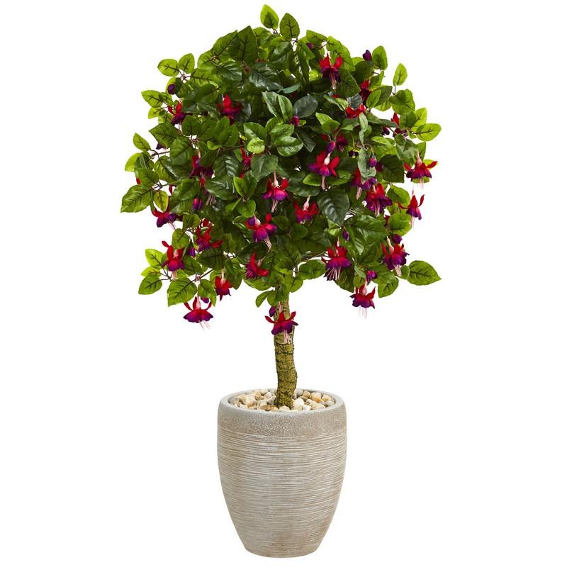 3' Fuschia Artificial Tree in Sand Colored Oval Planter