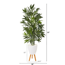 Load image into Gallery viewer, 53&quot; Bamboo Palm Artificial Tree in White Planter with Stand
