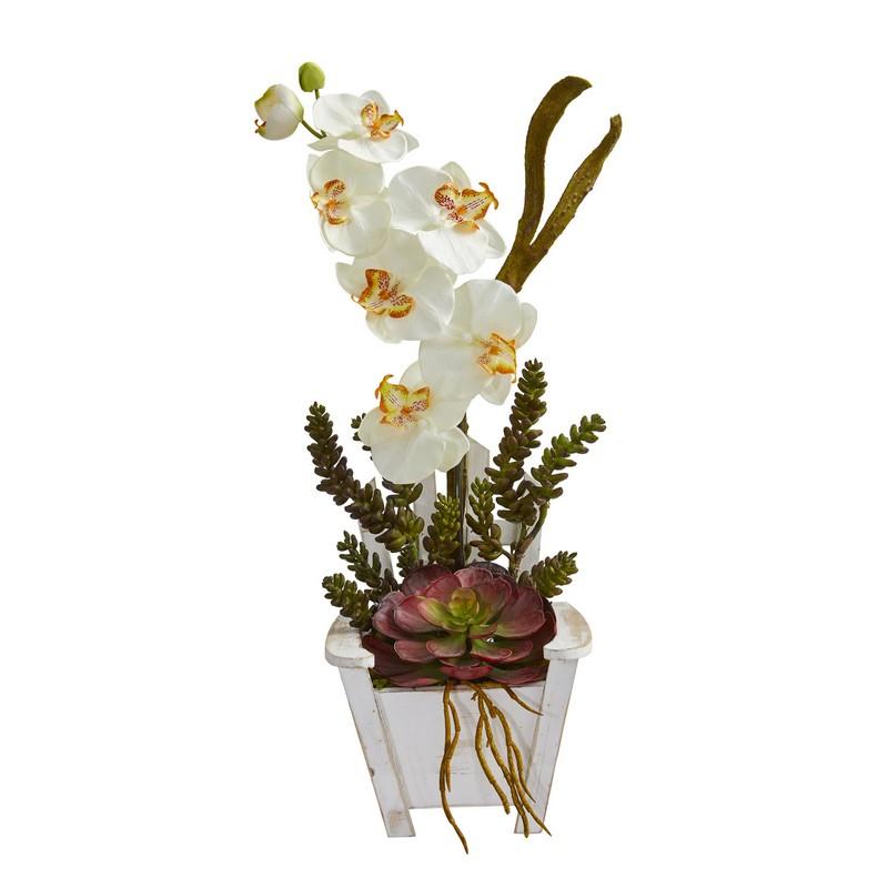 Phalaenopsis Orchid & Succulent Artificial Arrangement in Chair Planter