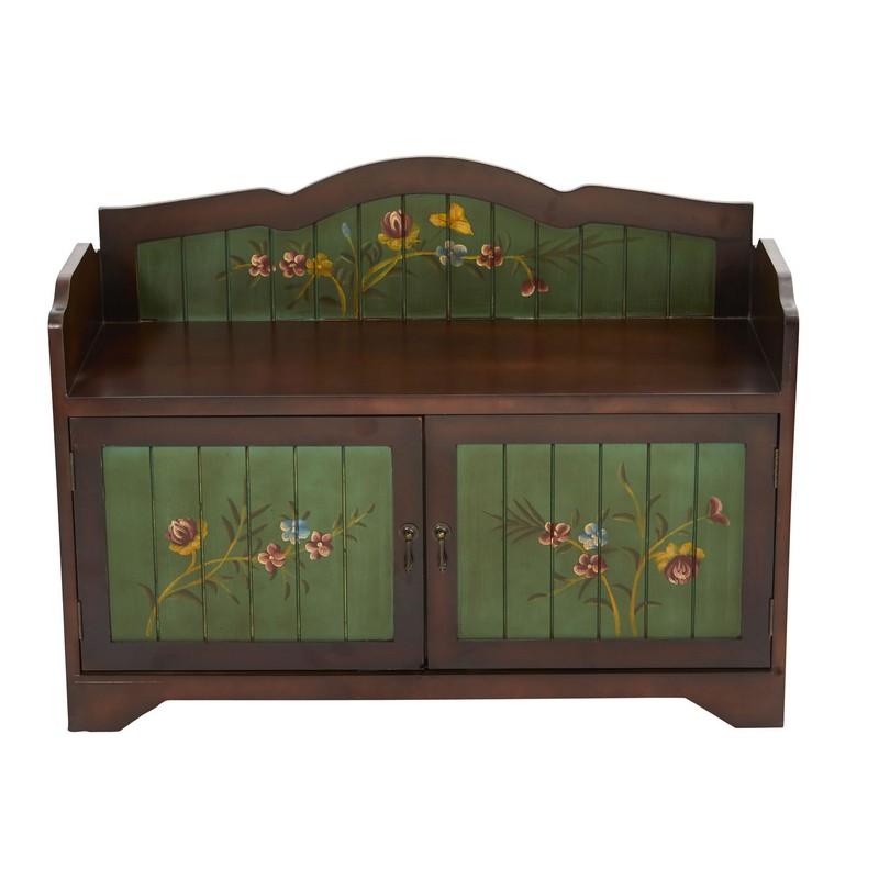 36'' Antique Floral Art Bench with Drawers