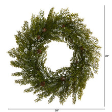 Load image into Gallery viewer, 20&quot; Snowed Artificial Cedar Wreath with Pine Cones
