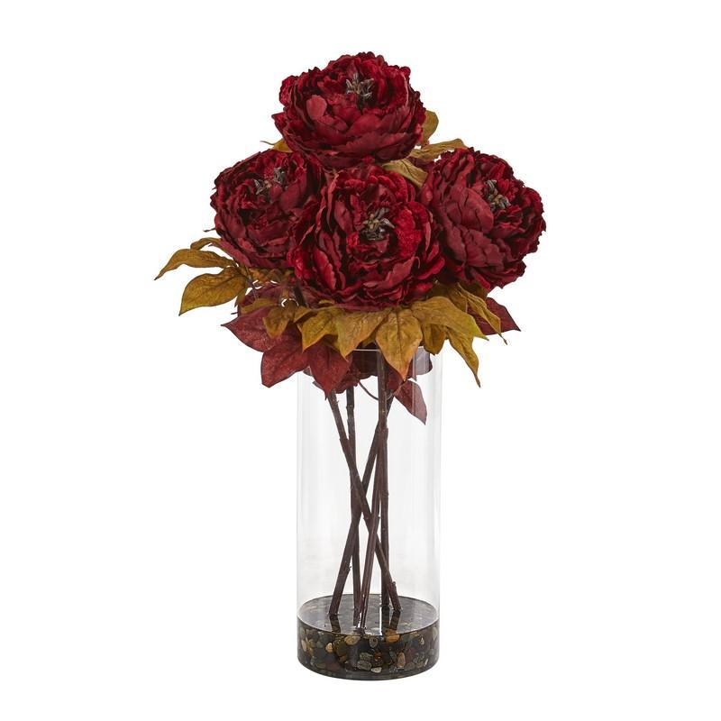 Peony Artificial Arrangement in Glass Vase