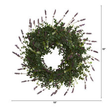 Load image into Gallery viewer, 18&quot; Eucalyptus and Lavender Double Ring Artificial Wreath with Twig Base
