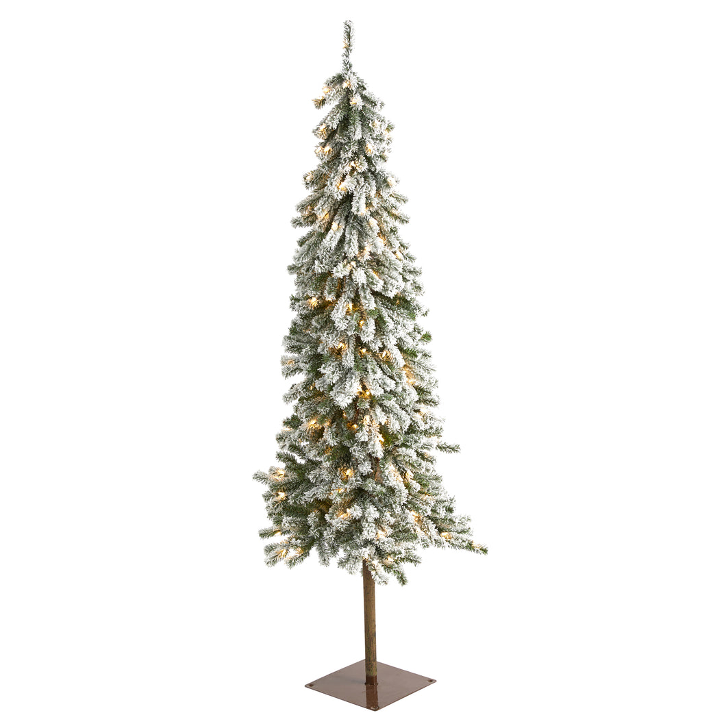 6' Flocked Alpine Christmas Artificial Tree w/200 Lights/ 580 Bendable Branches