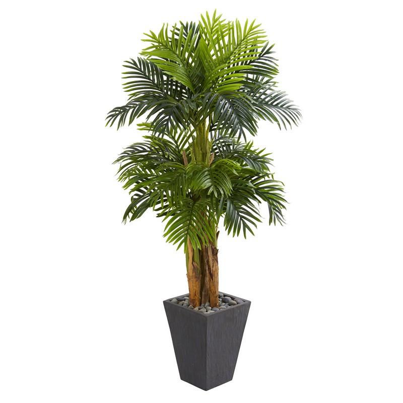 5.5' Triple Areca Palm Artificial Tree In Slate Finish Planter