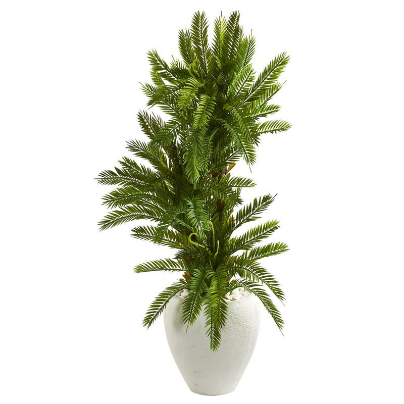 4' Triple Cycas Artificial Plant in White Planter