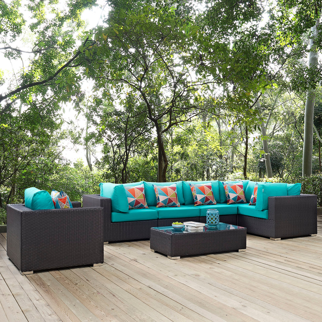 Convene 7 Piece Sectional Set in Espresso Turquoise