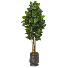 Load image into Gallery viewer, 64&quot; Rubber Leaf Artificial Tree in Ribbed Metal Planter
