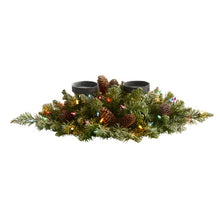 Load image into Gallery viewer, 24&quot; Flocked Artificial Christmas Double Candelabrum w/35 Multicolored Lights
