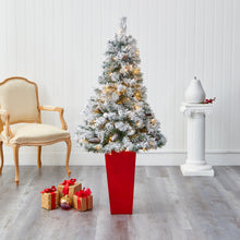 Load image into Gallery viewer, 5&#39; Flocked White River Mountain Pine Artificial Christmas Tree w/ Pinecones
