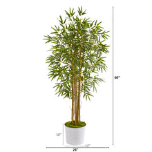 Load image into Gallery viewer, 5&#39; Bamboo Artificial Tree in White Tin Planter

