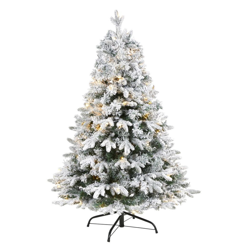 4' Flocked Vermont Mixed Pine Artificial Christmas Tree w 100 Clear LED Lights