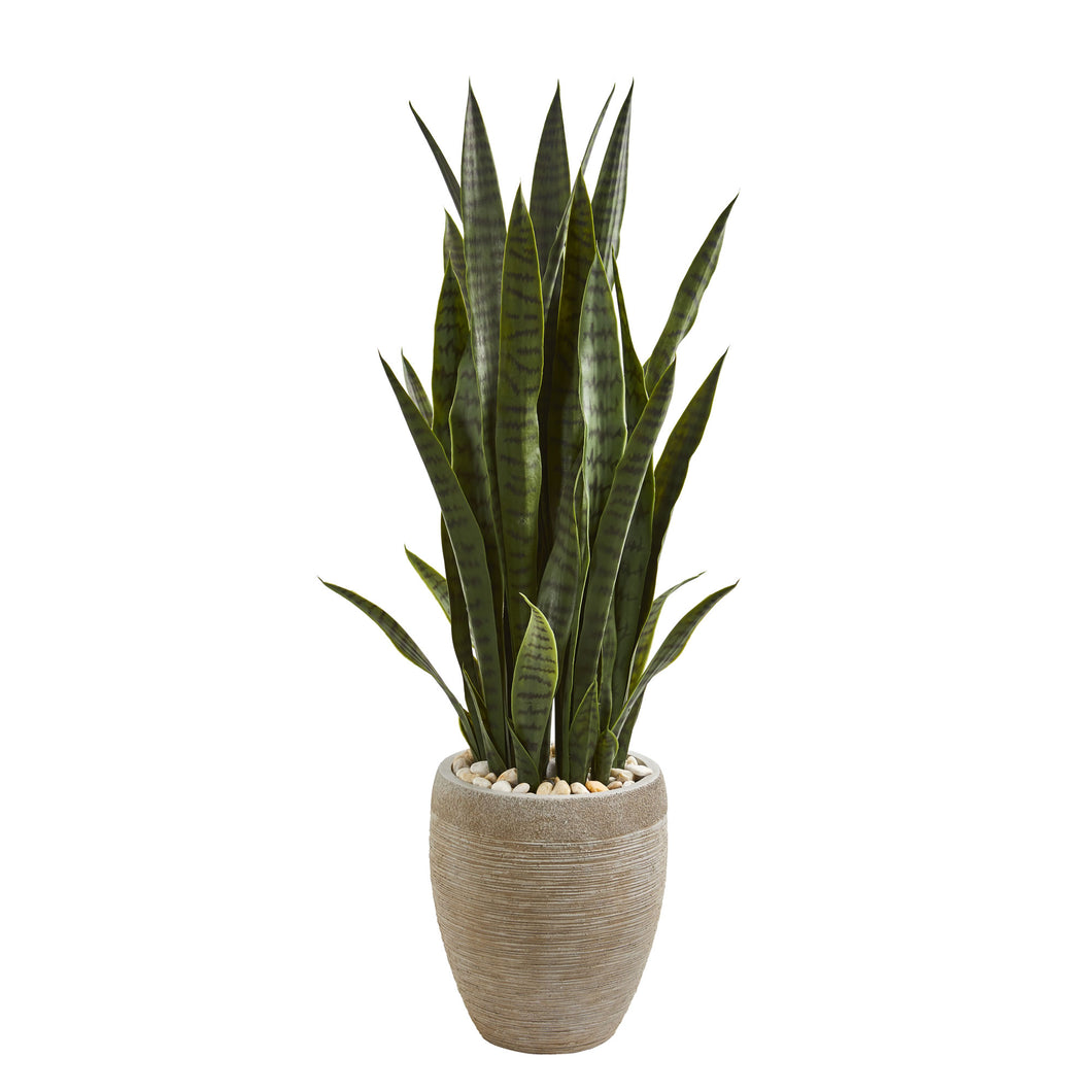 3.5' Sansevieria Artificial Plant in Sand Colored Planter