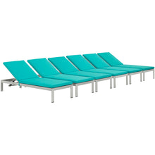 Load image into Gallery viewer, Shore Outdoor Patio Aluminum Chaise with Cushions Set of 6 by Modway
