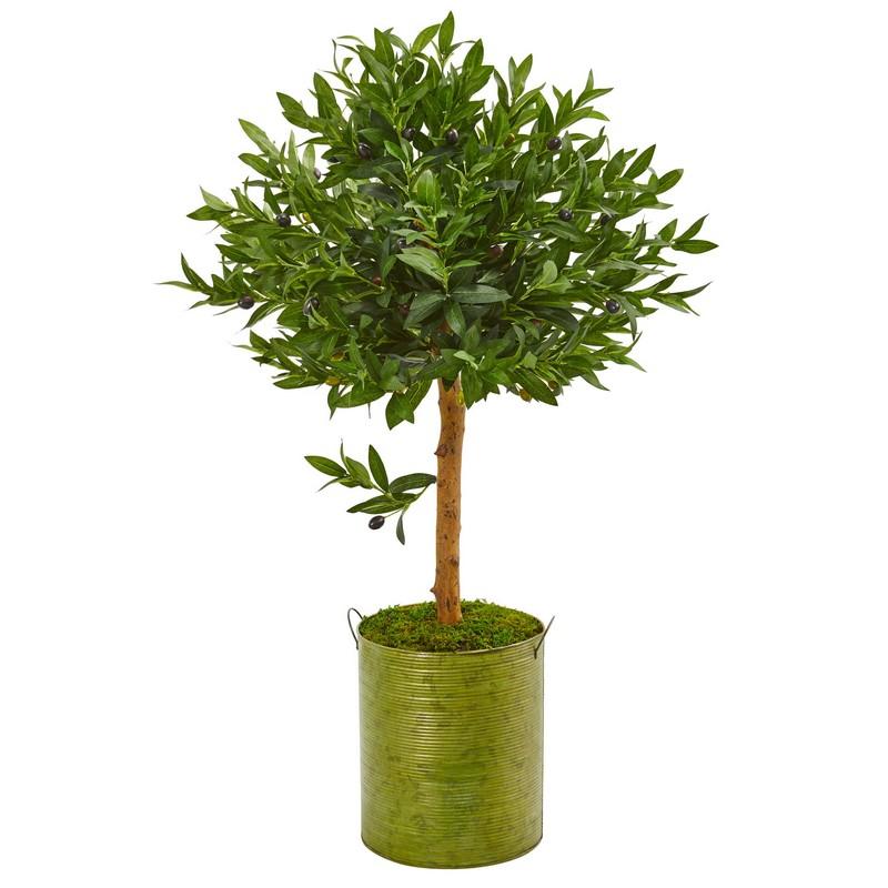 3' Olive Topiary Artificial Tree in Green Planter UV Resistant