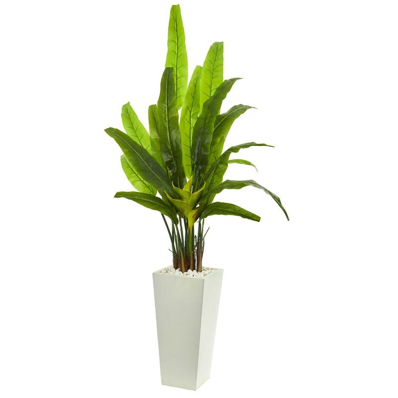 69' Travelers Palm Artificial Tree in White Tower Planter