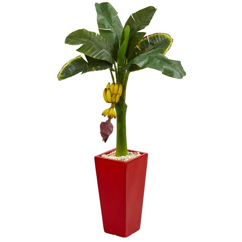 4' Banana Artificial Tree in Red Tower Planter