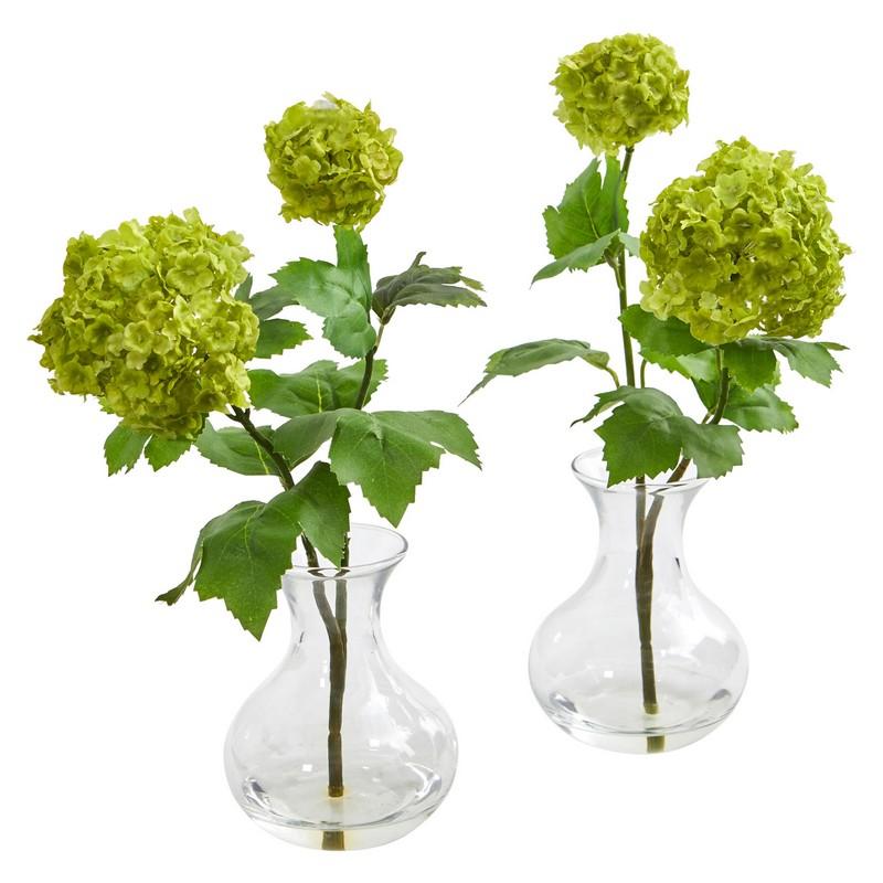 Snowball Hydrangea Artificial Arrangement in Vase (Set of 2)