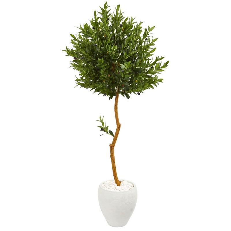 63' Olive Topiary Artificial Tree in White Planter UV Resistant (Indoor/Outdoor)