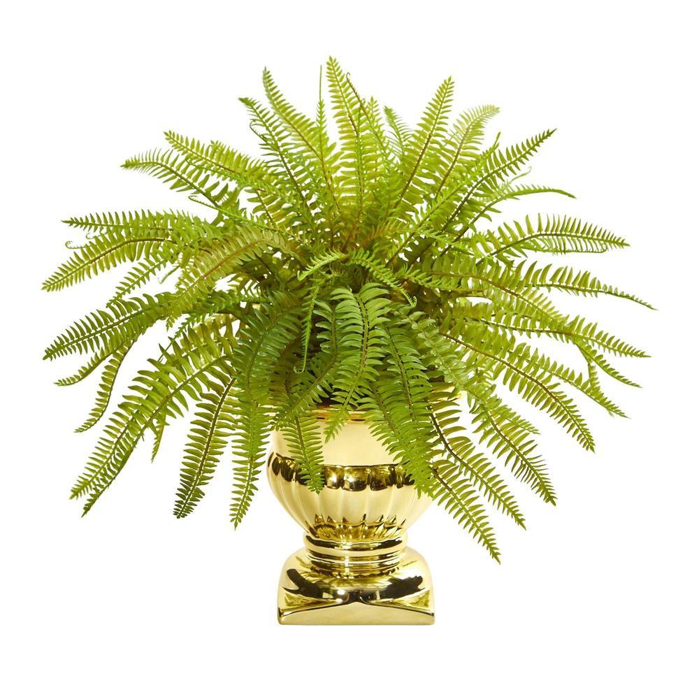 20' Fern Artificial Plant in Gold Urn