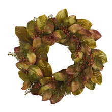 Load image into Gallery viewer, 30&quot; Fall Magnolia Leaf and Berries Artificial Wreath
