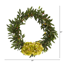 Load image into Gallery viewer, 21&quot; Olive with Hydrangea Artificial Wreath
