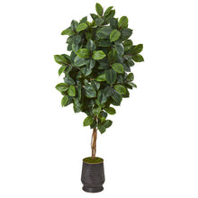 Load image into Gallery viewer, 78&quot; Rubber Leaf Artificial Tree in Ribbed Metal Planter
