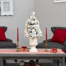 Load image into Gallery viewer, 28&#39; Flocked Artificial Christmas Tree with 30 Clear LED Lights in White Urn
