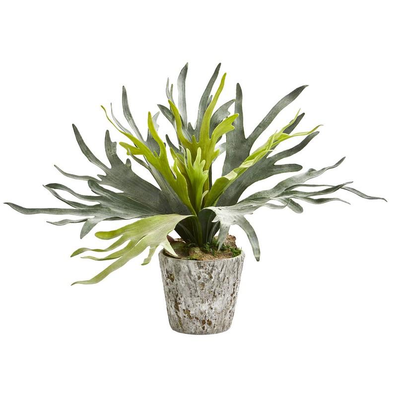Staghorn Artificial Plant in Weathered Oak Planter