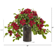 Load image into Gallery viewer, 21&quot; Poinsettia and Variegated Holly Artificial Plant in Decorative Planter
